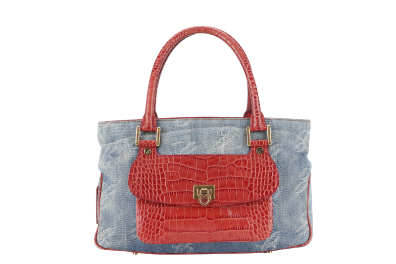 CHOPARD DENIM AND RED CROC SKIN EMBOSSED SHOULDER BAG WITH DUST COVER