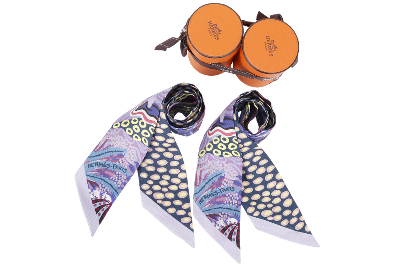 HERMES SILK TWILLY LIGHT PURPLE, CORAL FISH WITH BOX