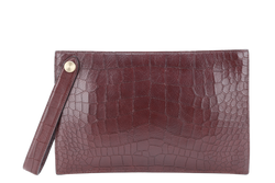 MULBERRY OXBLOOD EMBOSSED CROC LEATHER CLUTCH GOLD HARDWARE WITH DUST COVER