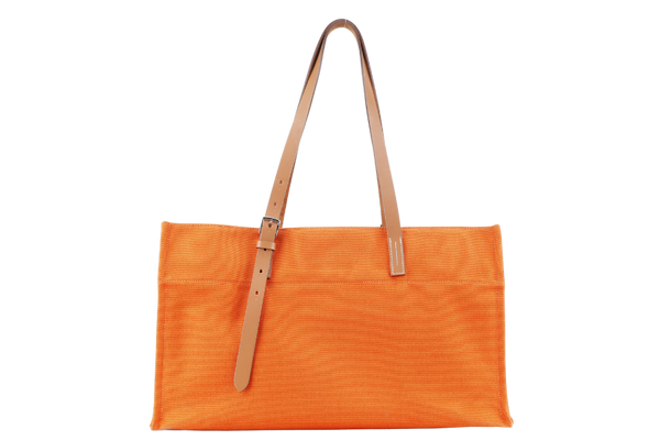 HERMES ETRIVIERE ELAN SHOPPING TOTE ORANGE TOILE STAMP O SQUARE (YEAR 2011) WITH SILVER HARDWARE NO DUST COVER