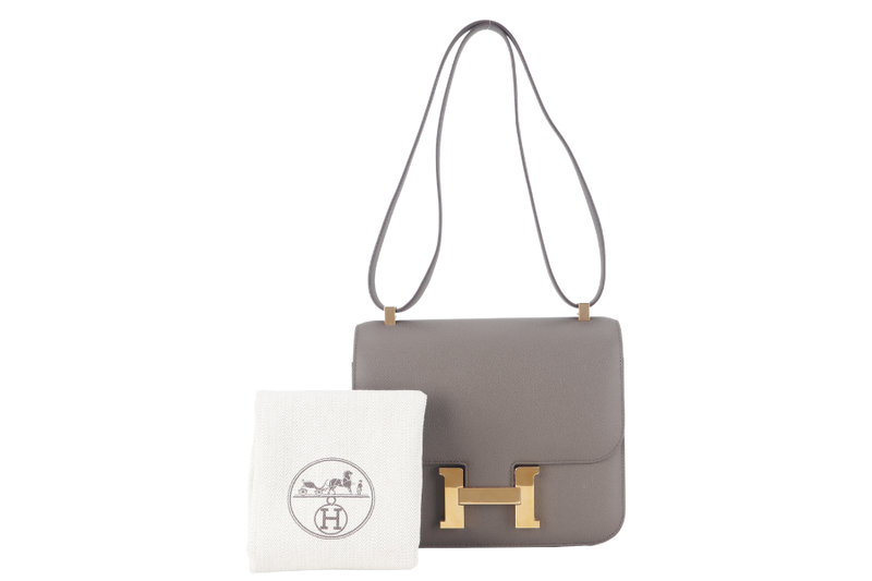 HERMES CONSTANCE 24 GRIS ETAIN EPSOM LEATHER GOLD HARDWARE STAMP D (YEAR 2019) WITH DUST COVER