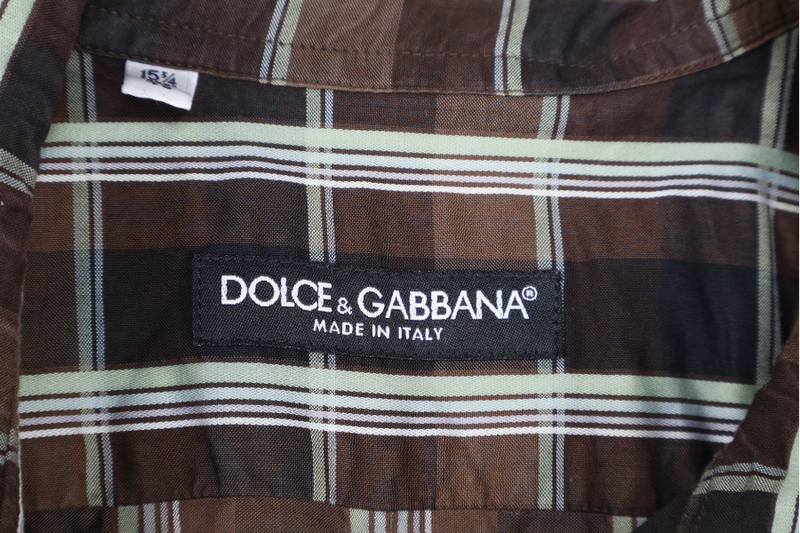 DOLCE & GABBANA BROWN CHECKED WITH BLUE FLOWER SHIRT SIZE 40