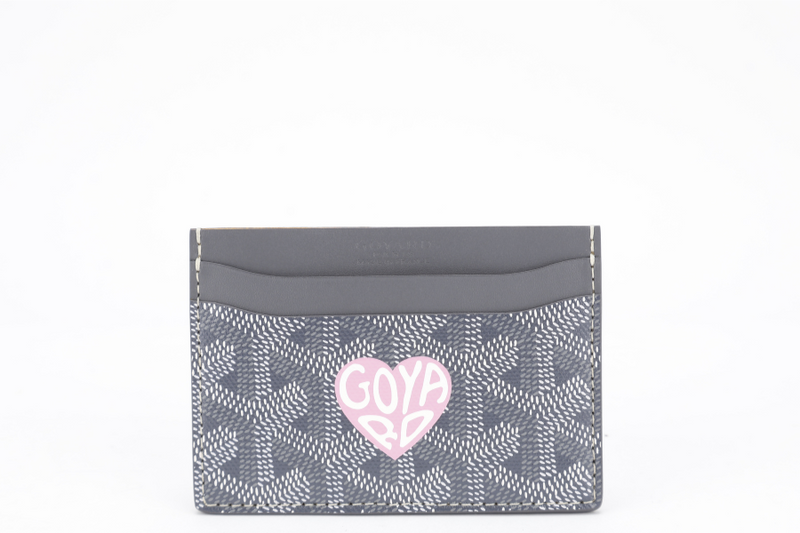 GOYARD SAINT-SULPICE GREY CARD HOLDER WITH PINK HEART WITH BOX