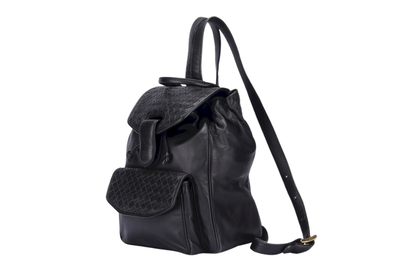 Bottega Veneta Vintage Intrecciato Backpack, Black Color