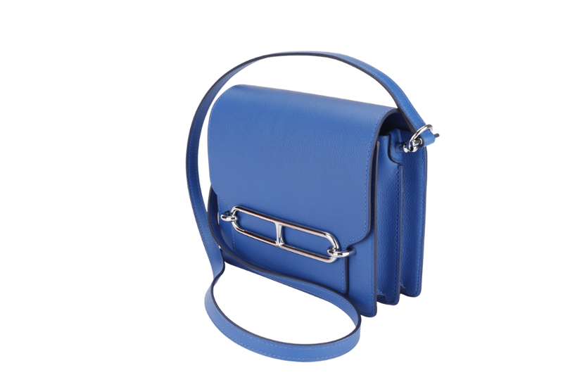 Hermes Mini Roulis, Stamp Z, Blue France Color, Evercolor Leather, Silver Hardware, with Dust Cover & Box
