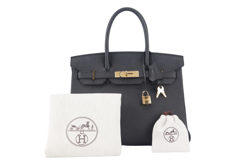 HERMES BIRKIN 30 STAMP A (YEAR 2017) BLACK EPSOM GOLD HARDWARE WITH LOCK&KEYS AND DUST COVER