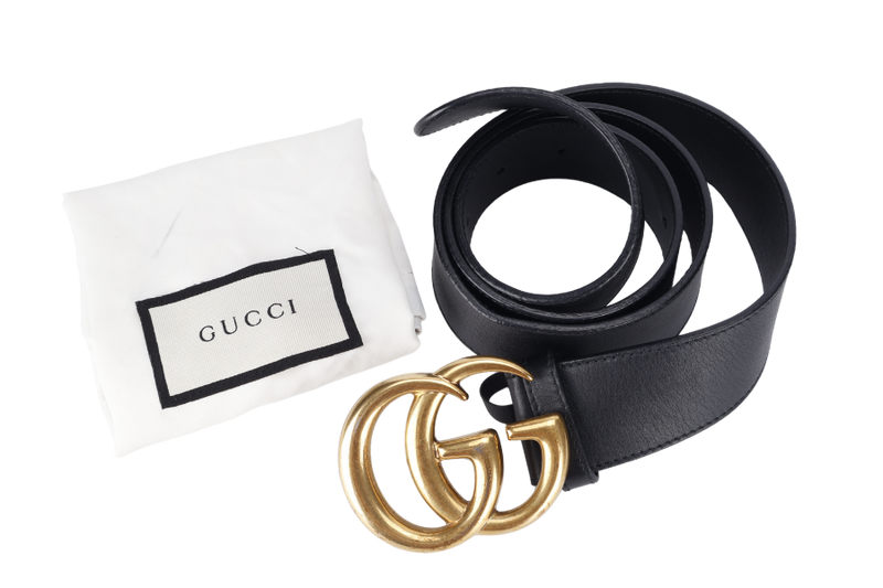 GUCCI GG MARMONT BLACK LEATHER BELT GOLD HARDWARE WITH DUST COVER