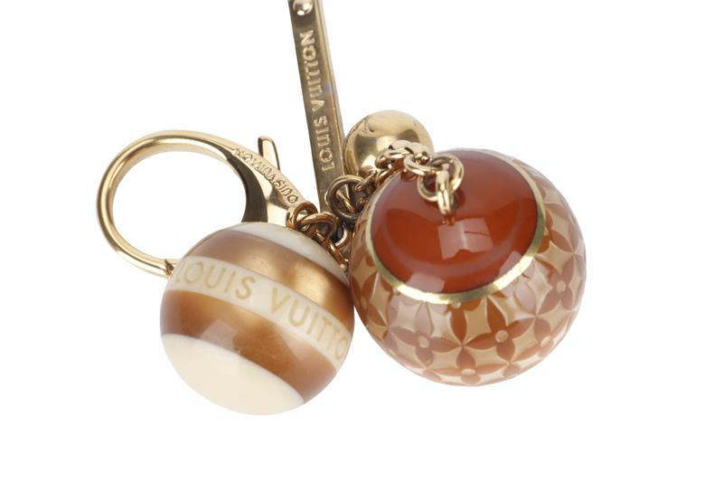 LOUIS VUITTON BIJOU SAC MINI LIN BROWN RESIN BAG CHARM AND KEY CHAIN