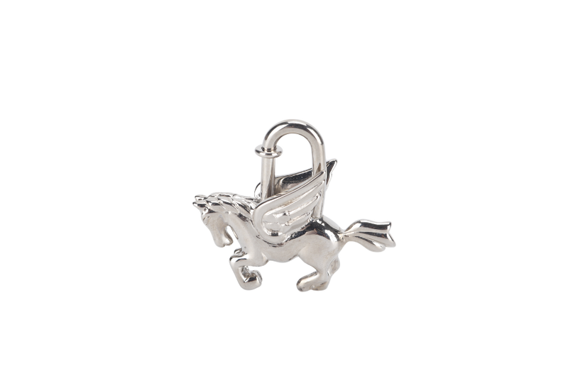 HERMES SILVER PLATED PEGASUS CADENA LOCK CHARM WITH BOX