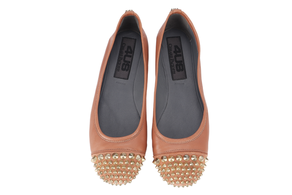 CESARE PACIOTTI ORANGE LEATHER GOLD SPIKES BALLERINA FLATS SIZE 39