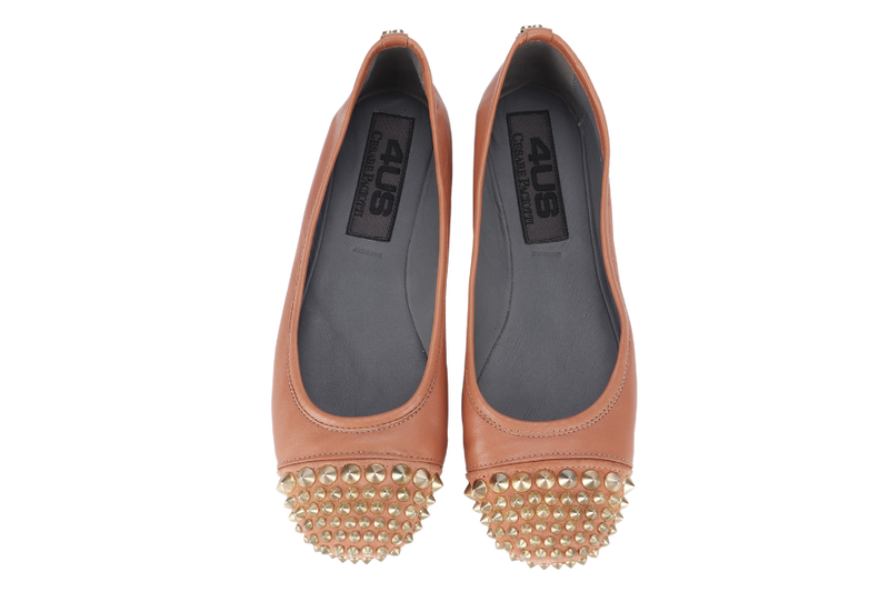 CESARE PACIOTTI ORANGE LEATHER GOLD SPIKES BALLERINA FLATS SIZE 39