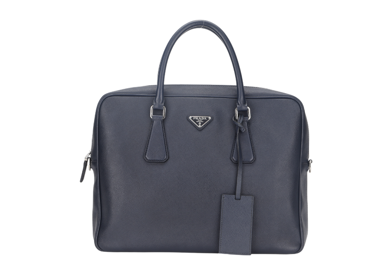 PRADA TRAVEL BRIEFCASE LARGE BALTICO SAFFIANO LEATHER (VA0891) SILVER HARDWARE WITH DUST COVER AND CARD