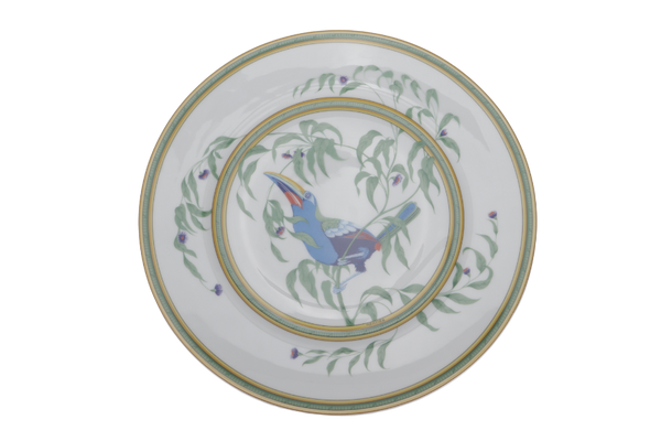 HERMES TOUCANS PORCELAIN ROUND PLATE WITH BOX