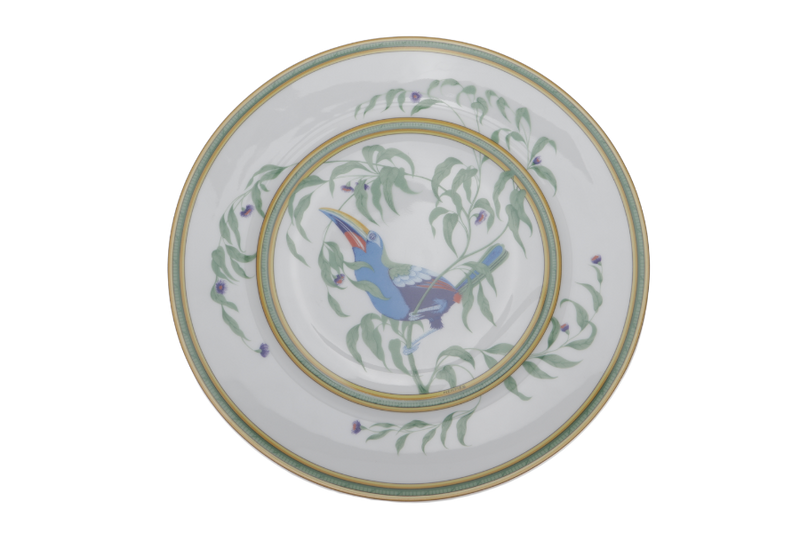 HERMES TOUCANS PORCELAIN ROUND PLATE WITH BOX