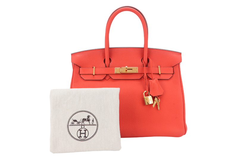 HERMES BIRKIN 30 FEU TOGO GOLD HARDWARE STAMP X (YEAR 2016) WITH LOCK&KEYS AND DUST COVER