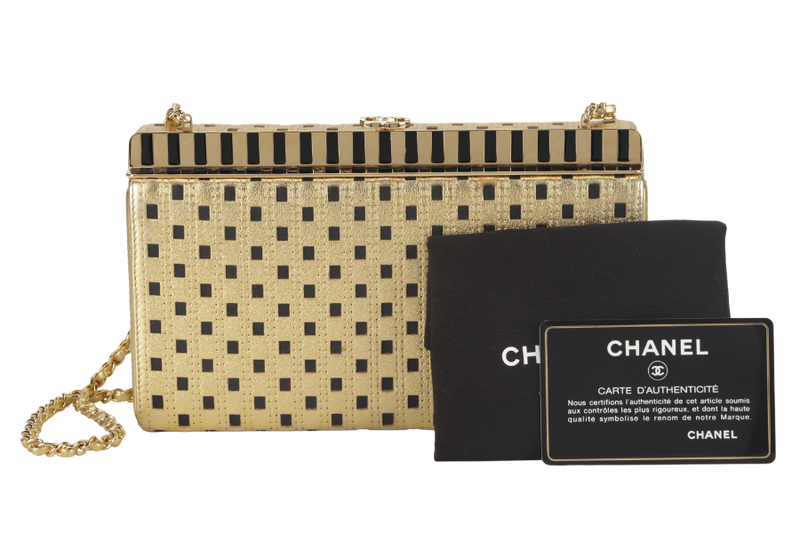 CHANEL LASER CUT CLUTCH METALLIC GOLD (2816xxxx) WITH CARD AND DUST COVER