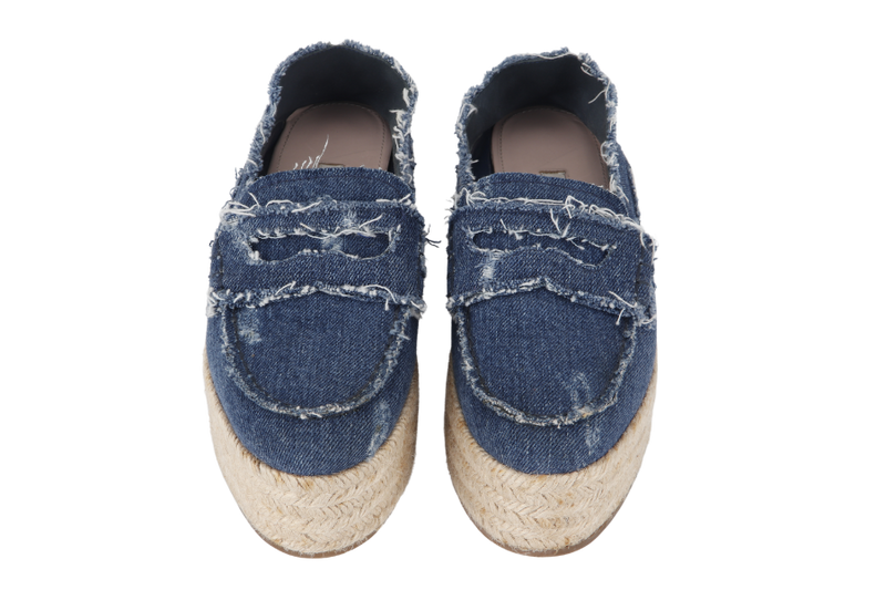 MIU MIU BLUE DENIM EMBELISHED PLATFORM ESPADRILLES 36.5