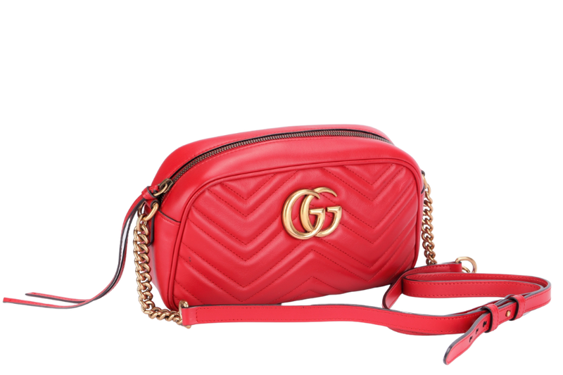 Gucci GG Marmont Shoulder Bag (447632 204991) Red Color Leather Gold Hardware No Dust Cover