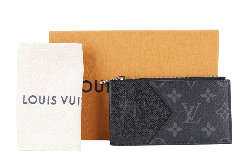 LOUIS VUITTON M30271 COIN CARD HOLDER BLACK TAIGARAMA WITH DUST COVER AND BOX