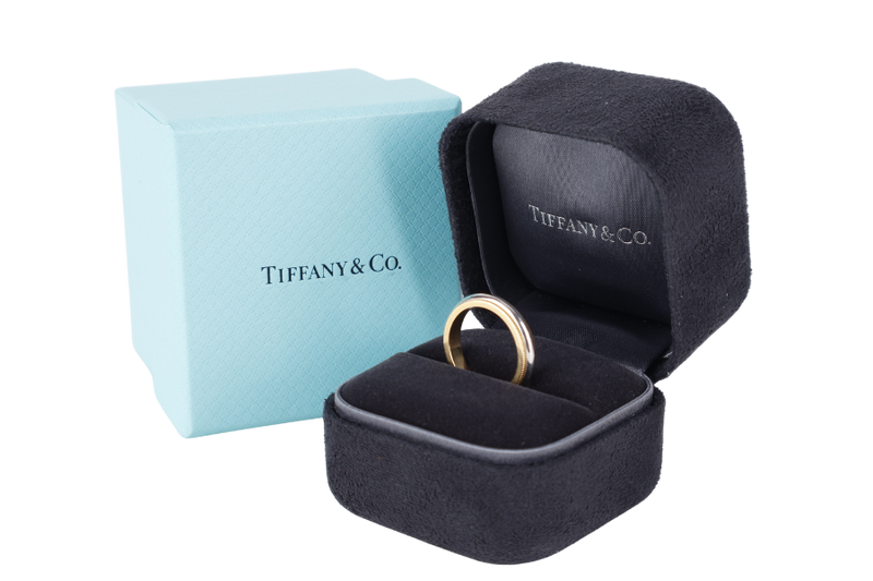TIFANNY & CO MILGRAIN BAND RING PLATINUM & 18K YELLOW GOLD SIZE 9 WITH BOX