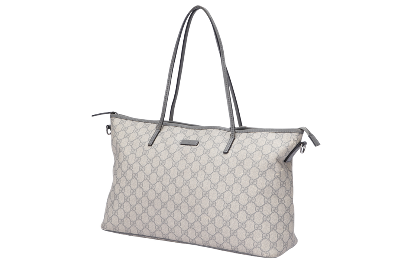 Gucci Light Grey Trim Canvas Shoulder Tote (353437 525040) with Strap & Dust Cover