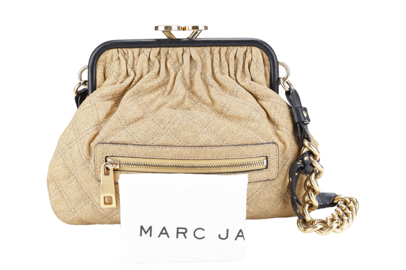 MARC JACOBS LITTLE STAM BAG QUILTED GOLD METALLIC CALF LEATHER GOLD HARDWARE WITH DUST COVER