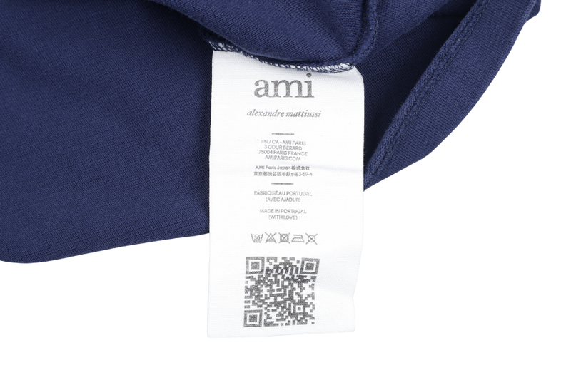 AMI COMMON CHAIN STITCH TONAL HEART T SHIRT SIZE M DARK BLUE