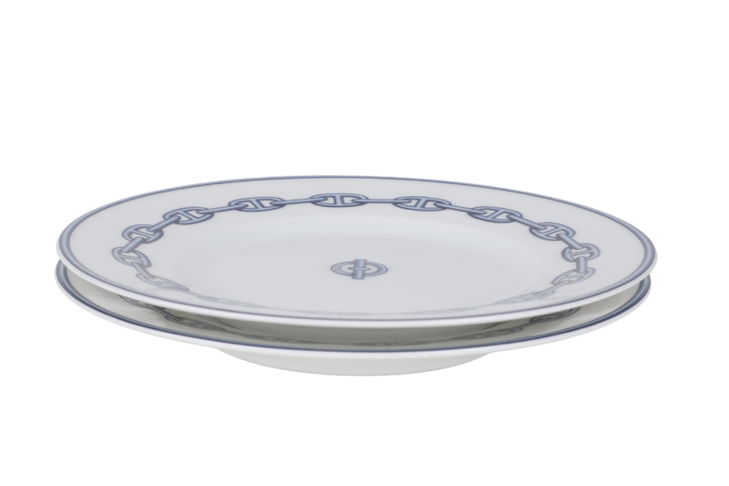 HERMES CHAINE D'ANCRE PORCELAIN ROUND PLATE X 2PCS WITH BOX