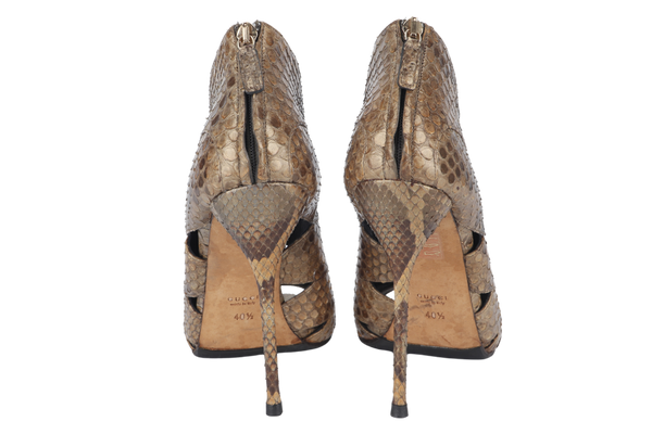 GUCCI OPEN TOE ANKLE BOOTS METALIC BROWN PHYTON 283460 SIZE 40.5