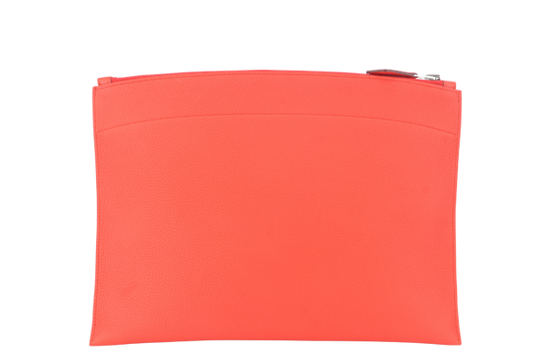 HERMES BAZAR CLUTCH EVERCOLOR POPPY ORANGE COLOR STAMP X (YEAR 2016) NO DUST COVER