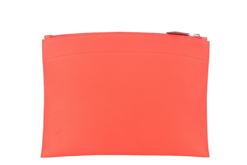 HERMES BAZAR CLUTCH EVERCOLOR POPPY ORANGE COLOR STAMP X (YEAR 2016) NO DUST COVER