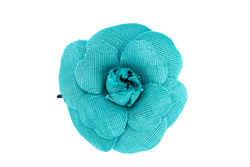 CHANEL GREEN CANVAS CAMELIA BROOCH WITH BOX