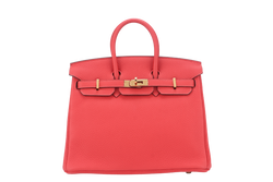 HERMES BIRKIN 25 ROUGE PIVOINE TOGO GOLD HARDWARE STAMP C (YEAR 2018) WITH KEYS, LOCK, RAINCOAT AND DUST COVER