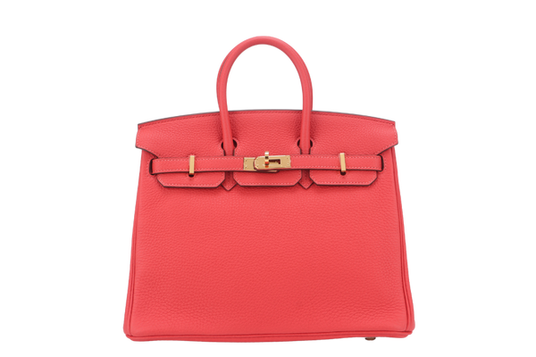 HERMES BIRKIN 25 ROUGE PIVOINE TOGO GOLD HARDWARE STAMP C (YEAR 2018) WITH KEYS, LOCK, RAINCOAT AND DUST COVER