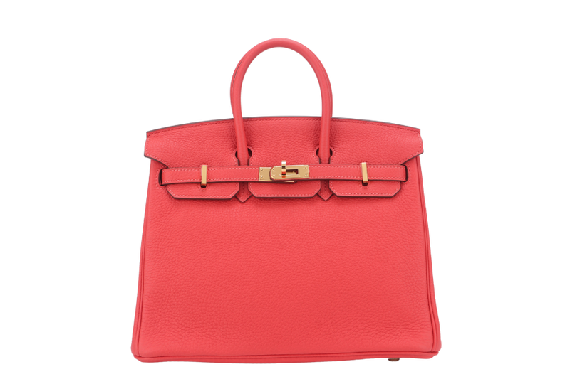 HERMES BIRKIN 25 ROUGE PIVOINE TOGO GOLD HARDWARE STAMP C (YEAR 2018) WITH KEYS, LOCK, RAINCOAT AND DUST COVER