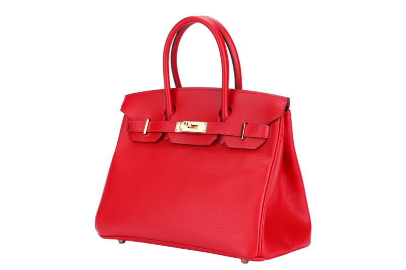 Hermes Birkin 30, Stamp Q, Rouge Casaque Color, Epsom Leather, Gold Hardware, with Dust Cover