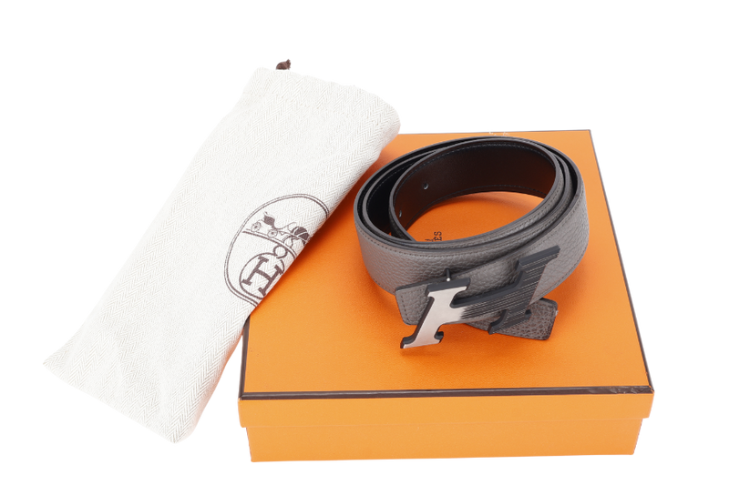 HERMES H BUCKLE GREY TOGO BELT STAMP Z (YEAR 2021) WITH DUST COVER AND BOX