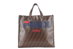 FENDI BROWN ZUCCA (8BH357) PVC LEATHER TOTE BAG GOLD HARDWARE WITH STRAP NO DUST COVER