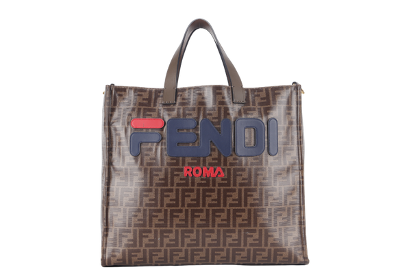 FENDI BROWN ZUCCA (8BH357) PVC LEATHER TOTE BAG GOLD HARDWARE WITH STRAP NO DUST COVER