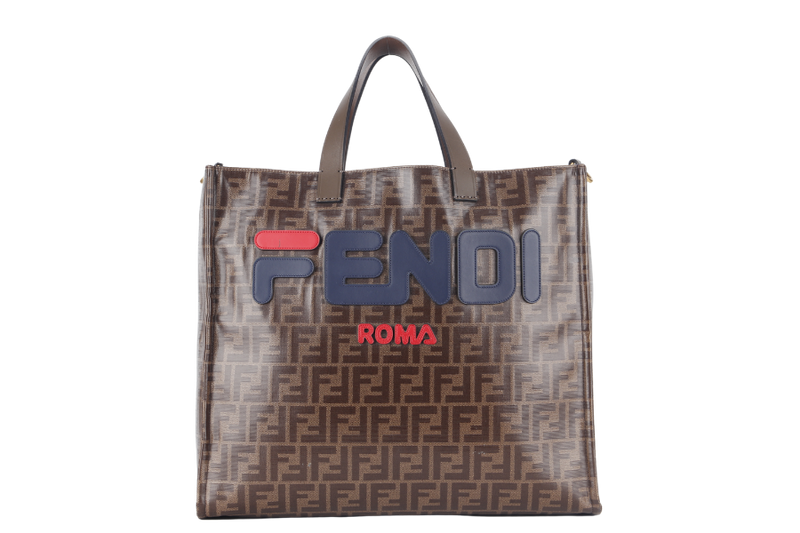 FENDI BROWN ZUCCA (8BH357) PVC LEATHER TOTE BAG GOLD HARDWARE WITH STRAP NO DUST COVER