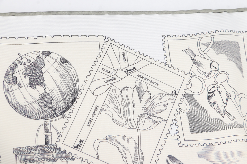 HERMES SILK SCARF BLACK WHITE SKETCH WITH BOX