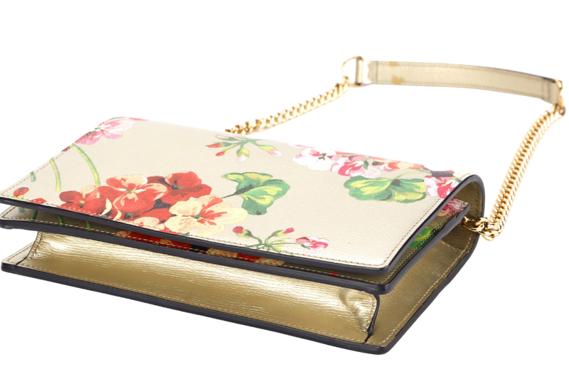 GUCCI BLOOM CHAIN WALLET (410114 493075) METALLIC GOLD LEATHER GOLD HARDWARE, NO DUST COVER & BOX