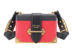 PRADA CAHIER SHOULDER BAG RED, BLACK SAFFIANO LEATHER NO DUST COVER