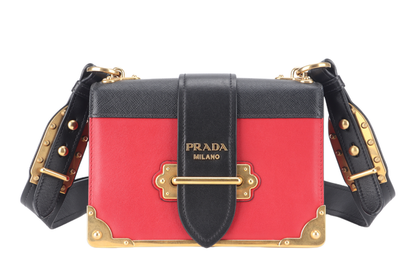 PRADA CAHIER SHOULDER BAG RED, BLACK SAFFIANO LEATHER NO DUST COVER