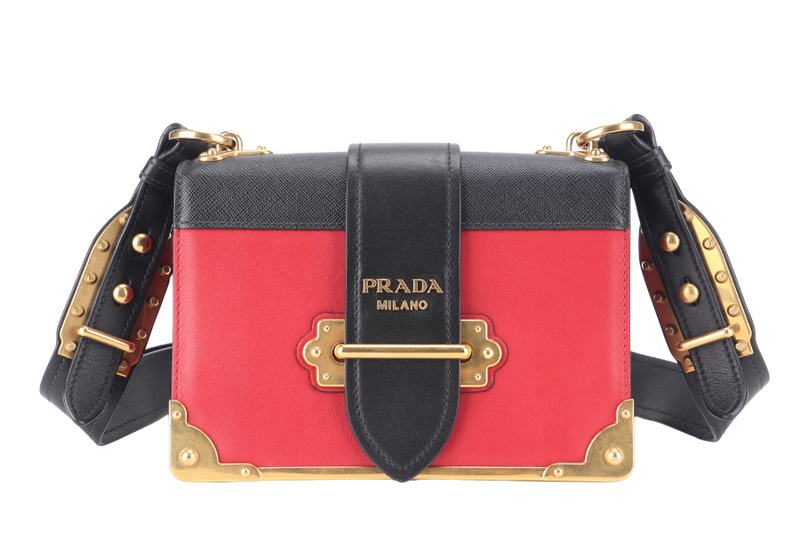PRADA CAHIER SHOULDER BAG RED, BLACK SAFFIANO LEATHER NO DUST COVER