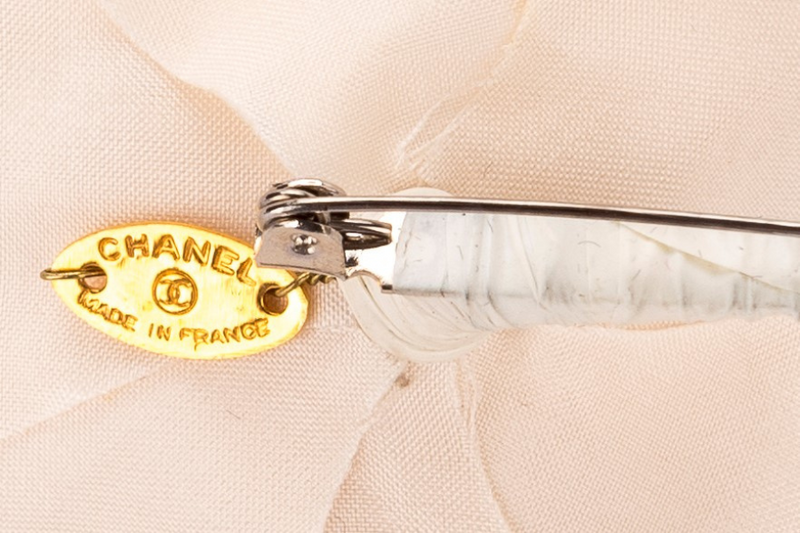 Chanel Camellia Brooch Satin White Color with Box