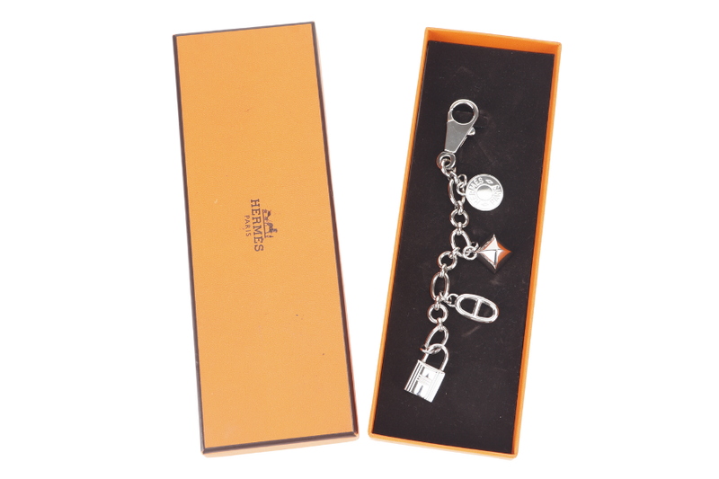 HERMES BRELOQUE OLGA BAG CHARM PALLADIUM WITH BOX