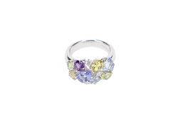 TASAKI COLOR STONE AND DIAMOND RING 18K WG SETTINGS 9.4G 0.17CT WITH BOX