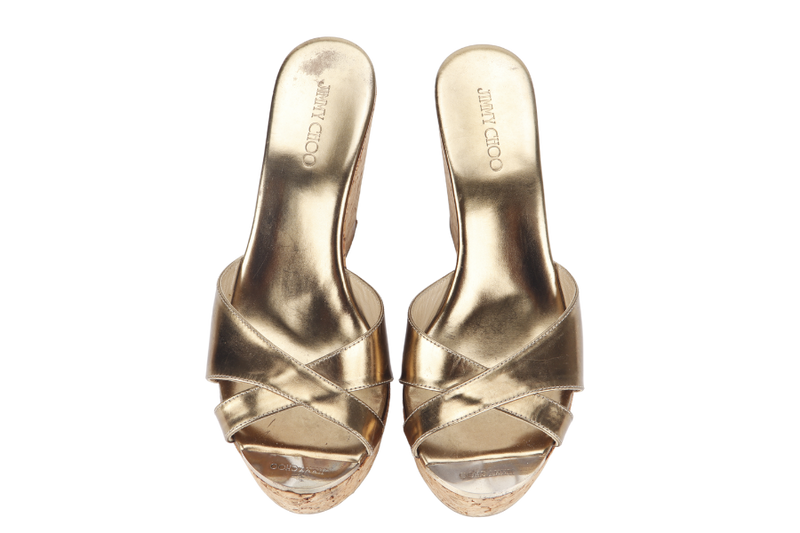 JIMMY CHOO WEDGES SANDAL GOLD SIZE 38