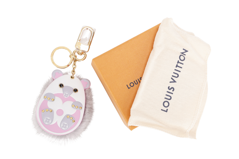 LOUIS VUITTON M00357 PORTOCLE HEDGEHOG CHARM KEYCHAIN GOLD HARDWARE WITH DUST COVER AND BOX